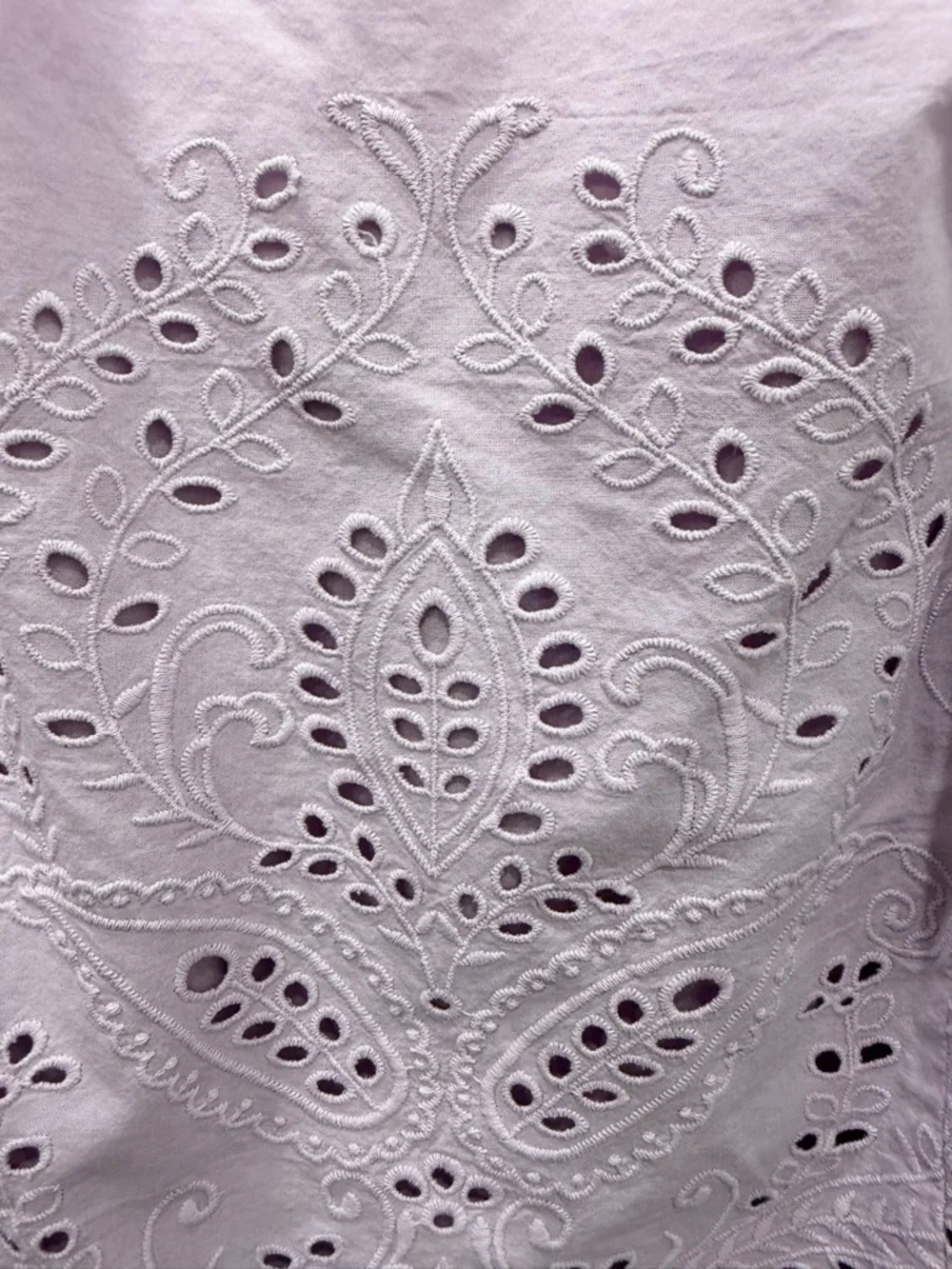 H&M Lilac Eyelet Embroidered Puff Sleeve Mini Dress Square Neck 100%Cotton SizeM - Picture 6 of 7